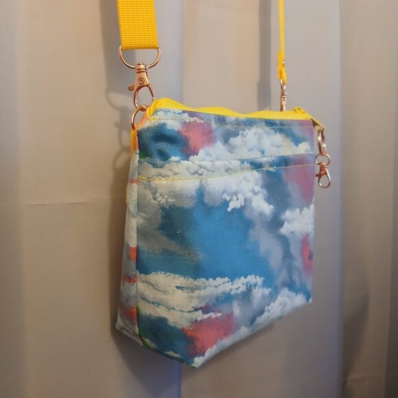 New Rainbow Clouds Sky print Crossbody Purse Bag Small Blue Pink Yellow Green - Picture 6 of 13